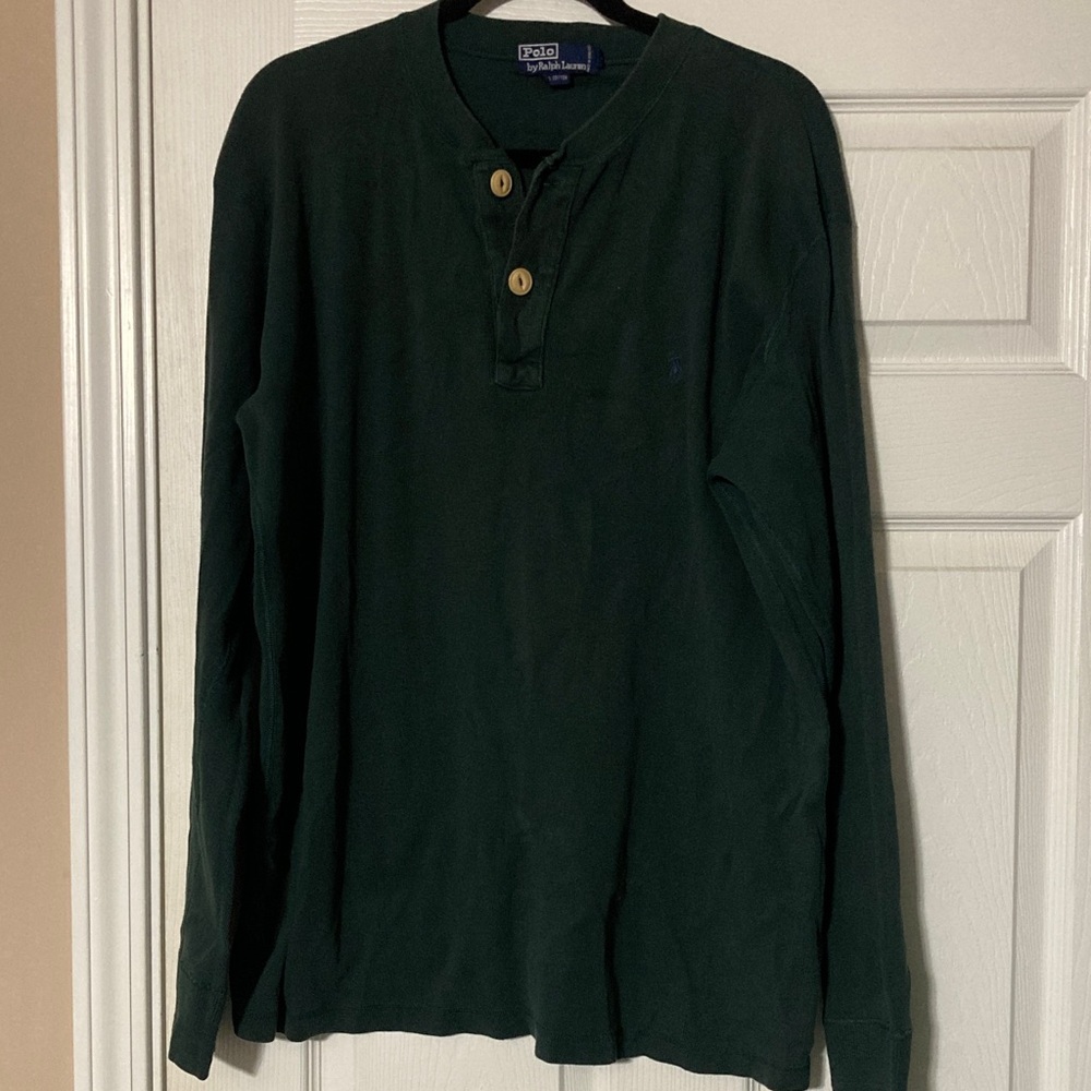 Vintage Polo by Ralph Lauren Dark Green Long Sleeve 2-Button Thermal Shirt- XL